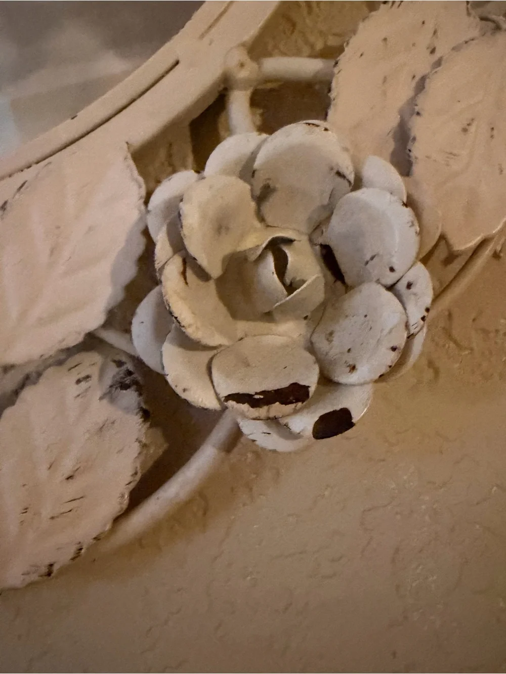 Vintage-Inspired Cream Floral Metal Wall Mirror - Brand